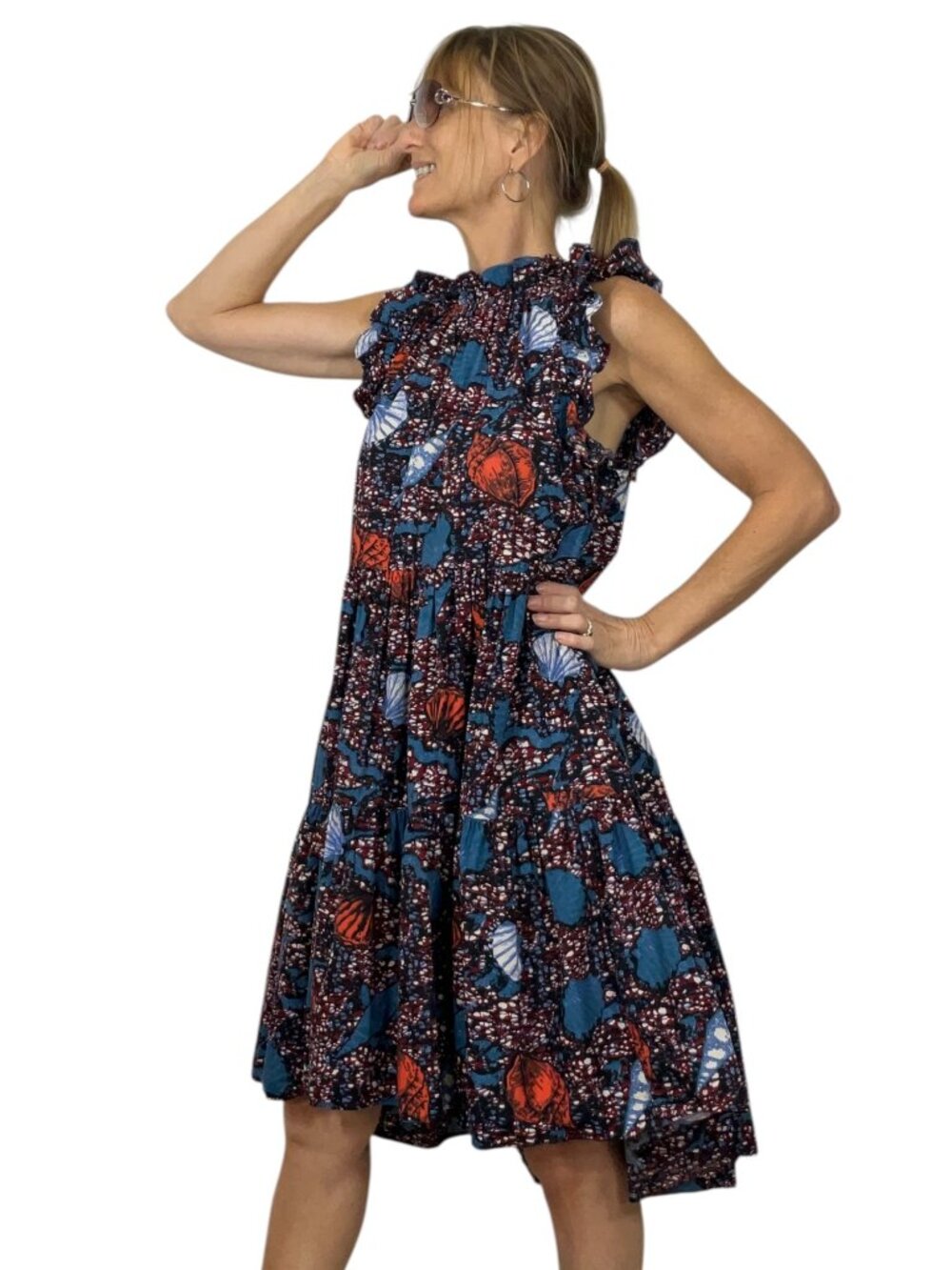 Ulla Johnson Tamsin Dress 6 Azul Cotton Ruffles Red White Blue Seashell Design - Picture 2 of 16